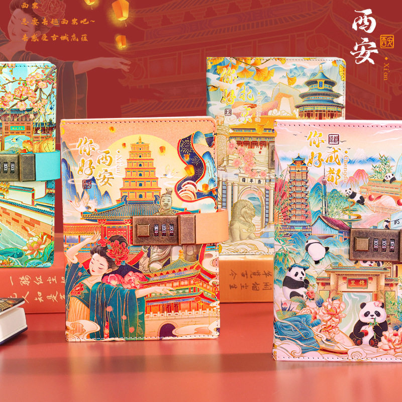 带锁密码本笔记本子a5高颜值各大景区创意日记本送礼生日复古手账