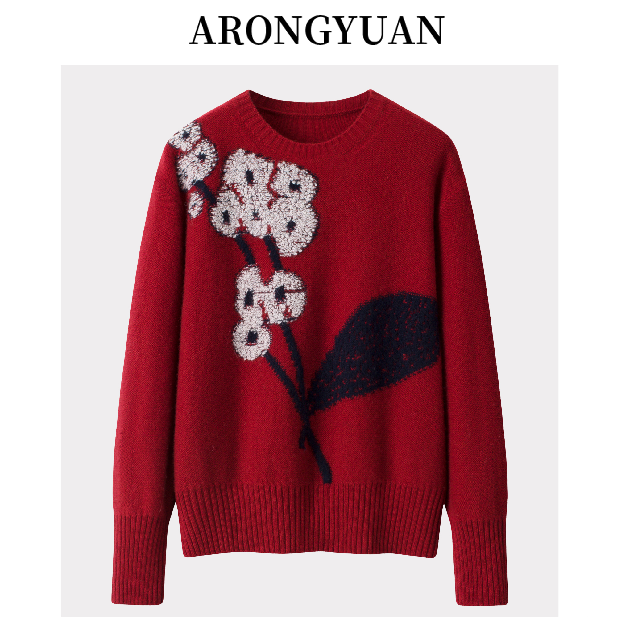 100纯山羊绒短款宽松绣花女开衫