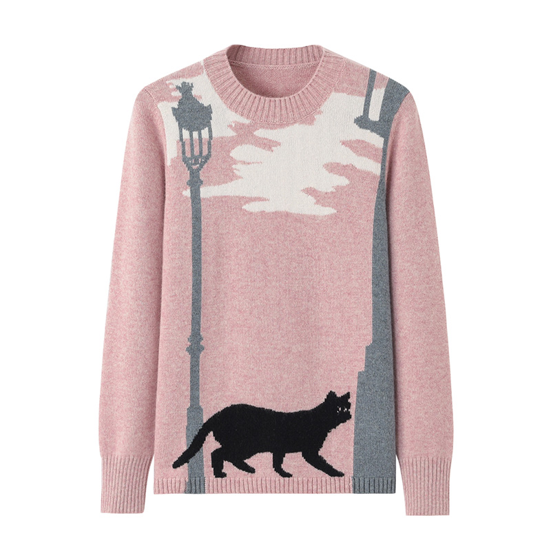 阿绒源加厚圆领动物图案纯山羊绒衫女宽松大码休闲朝流针织衫毛衣