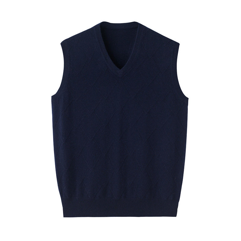 阿绒源秋冬V领针织商务男士套头羊绒背心新款无袖坎肩中老年马甲