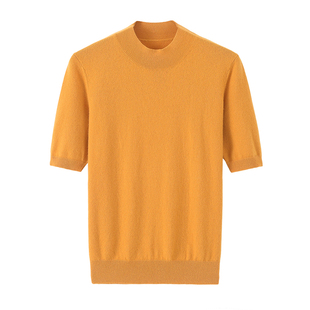 100纯山羊绒短袖套头毛衣女内蒙古发货产半高领羊绒针织打底衫男