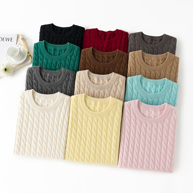 轻便亲肤多色可选~100山羊绒绞花女套24新品圆领纯色打底休闲毛衣,女装/女士精品,羊绒衫,淘宝优惠券,粉丝福利购,淘宝优惠卷