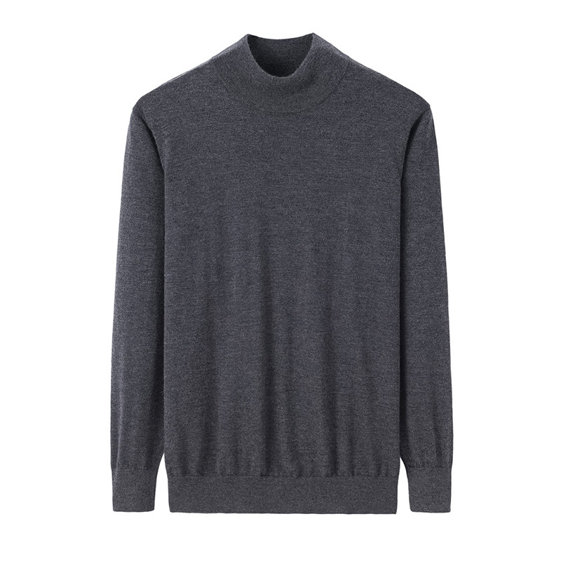 阿绒源100山羊绒男半高领套头打底衫深灰色精纺超薄高端贴身毛衣