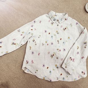 梵花【原生质朴】刺绣小碎花7支雨露亚麻衬衫文艺复古上衣5520