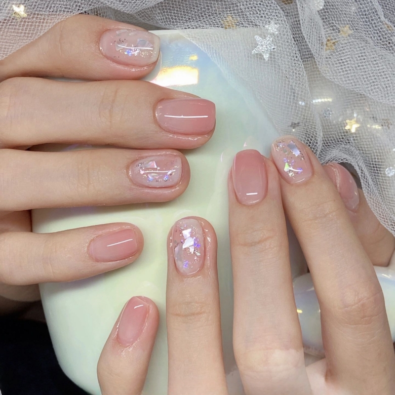 蜜粉/永远的仙女系列秋冬温柔显白手工穿戴甲冰透粉嫩蜜桃裸色美