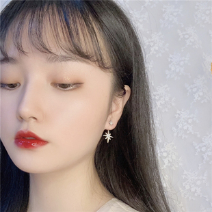 S925纯银不对称六芒星耳钉女气质轻奢流星耳环高级米字八芒星耳饰