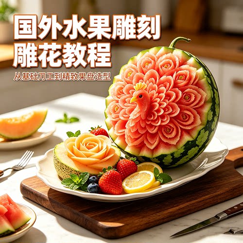 国外创意经典水果雕刻雕花教程视频素材