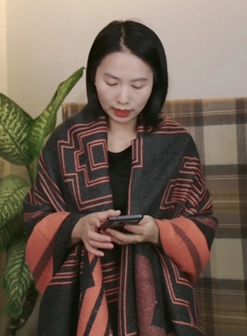 60支精纺双纱羊绒提花大披肩毯午休盖毯