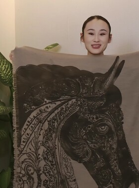 秋冬纯山羊绒保暖云朵蓬松中厚马头喷绘大围巾披肩两用