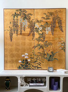 从今往后HomeDecor-CFZSH39-艺术风格金箔藤花风景图屏风