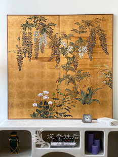 从今往后HomeDecor-CFZSH39-艺术风格金箔藤花风景图屏风