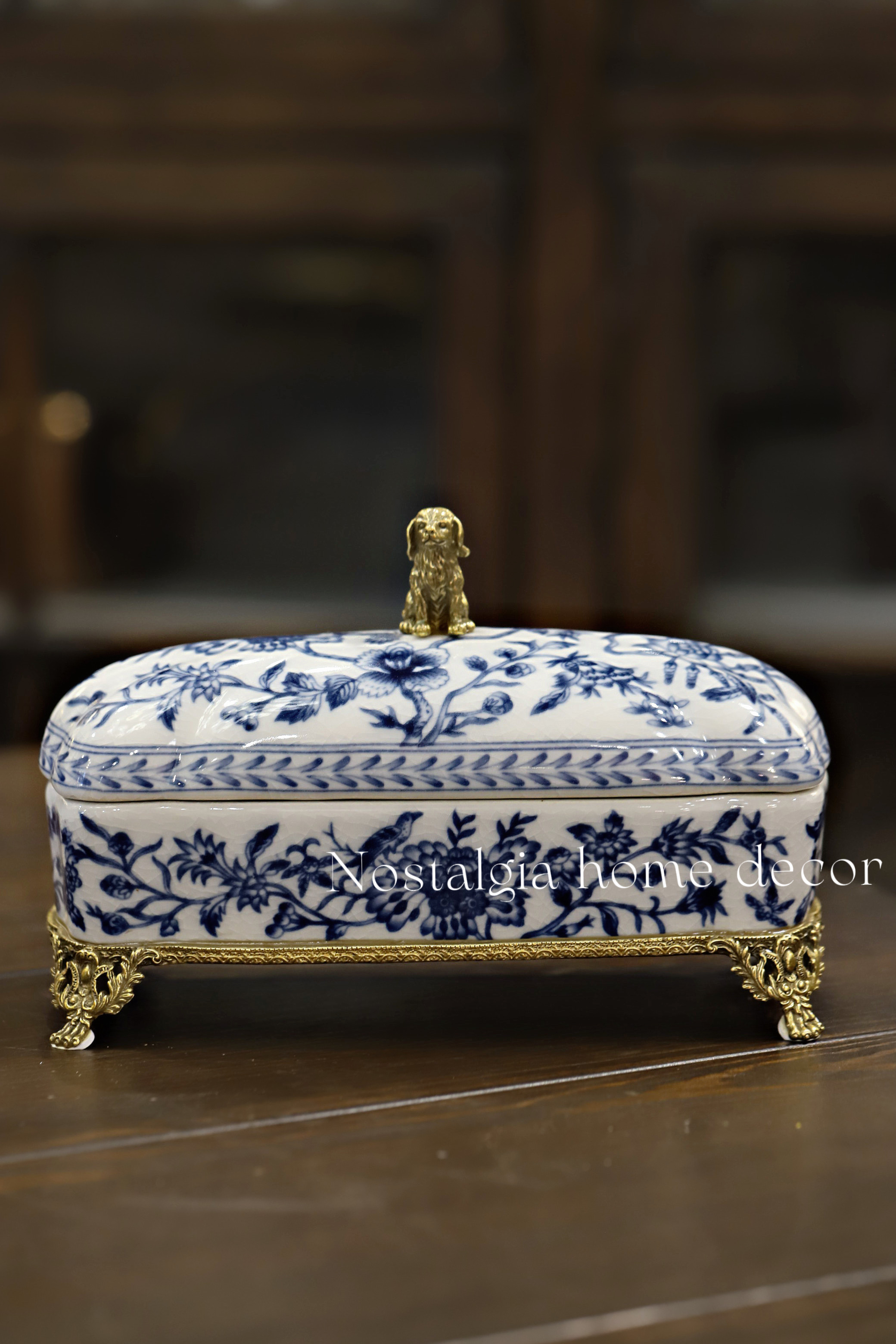 从今往后HomeDecor- CFHX14-青花金犬首饰盒
