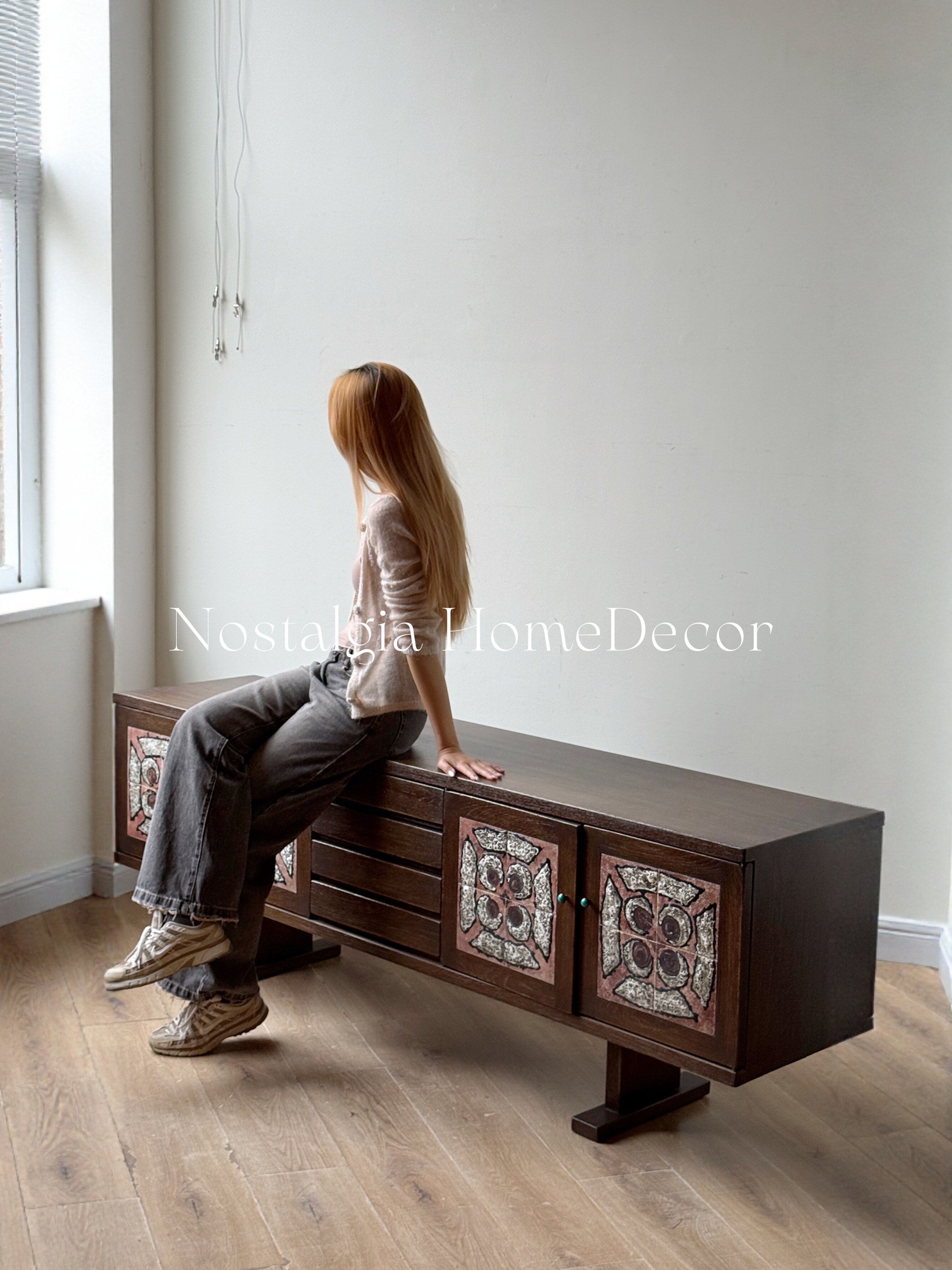 从今往后HomeDecor-CFF655-复古手工彩绘陶瓷四屉双开门落地柜