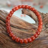 一物一图天然南红柿子玫瑰红直切珠单圈手串手链文玩串珠首饰饰品