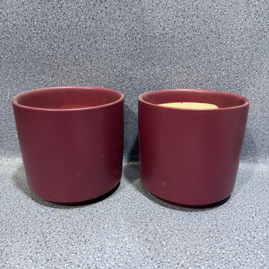 外贸风情 哑光红色 圆柱形 带底孔 磨砂 家用陶瓷花盆瑕