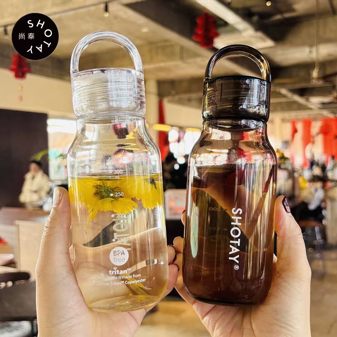 尚泰Tritan户外男女塑料杯学生透明随手杯刻度轻奢简约小清新水杯