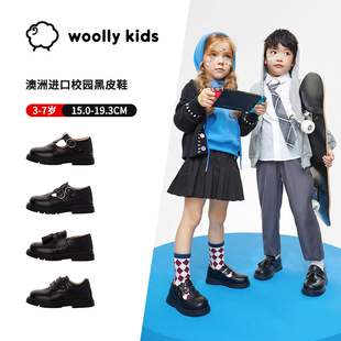 现货woolly 软底男孩女孩演出鞋 百搭黑色校园鞋 kids儿童真皮皮鞋