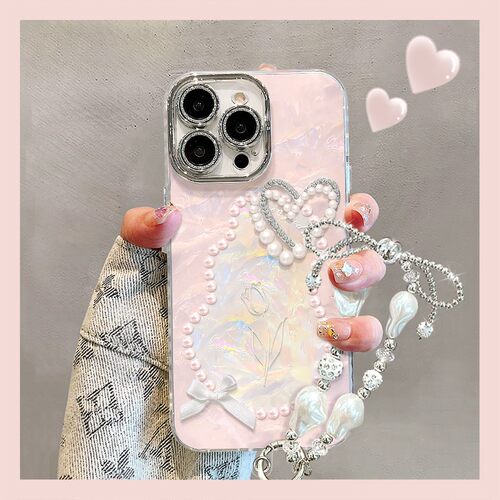 珍珠蝴蝶结手链新款适用苹果17Promax手机壳iPhone16pro小米15华为mate80pura70k90reno14荣耀400x300nova13