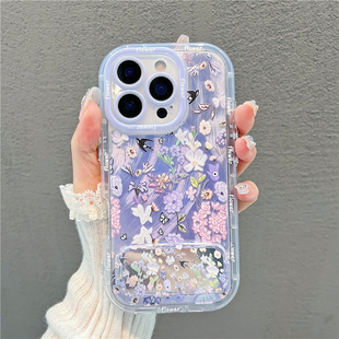 满屏喇叭花朵小鸟新款适用苹果16pro手机壳iPhone15max小米14华为mate70荣耀x200k50p60nova13reno12一加Ace2