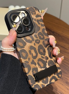 棕色高端豹纹贴皮适用苹果16pro手机壳iPhone15max13小米14华为mate60荣耀100x200note12k70p50nova12reno11