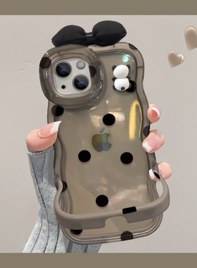 黑色波点蝴蝶结适用苹果16Promax手机壳Phone15plus14小米13华为Mate60荣耀100x90pura70k50nova11reno12s19