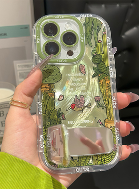 森系蝴蝶小鸟镜子支架高级适用苹果16promax手机壳iphone15pro华为mate70k80小米14p60nova13荣耀x100vivos19