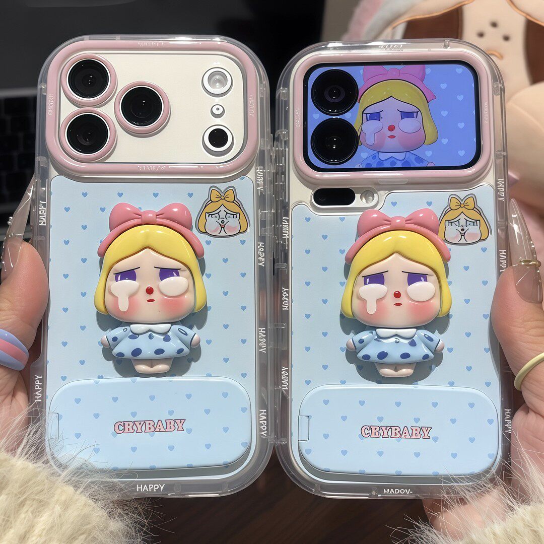 哭娃公仔镜子支架新款适用苹果17Pro手机壳iPhone16max13小米15华为mate80pura70k90Reno14荣耀400x300findx9