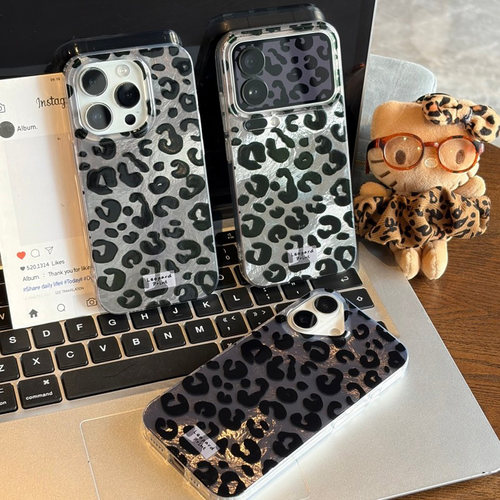 黑灰豹纹适用苹果18pro机壳iPhone17promax小米15华为mate90p80K70nova16reno15note14x200荣耀magic7findx8