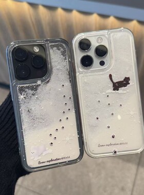 情侣踏雪猫狗流沙新款适用苹果17Pro手机壳iPhone16max12小米15华为mate80pura70k60Reno14荣耀400x200nova13