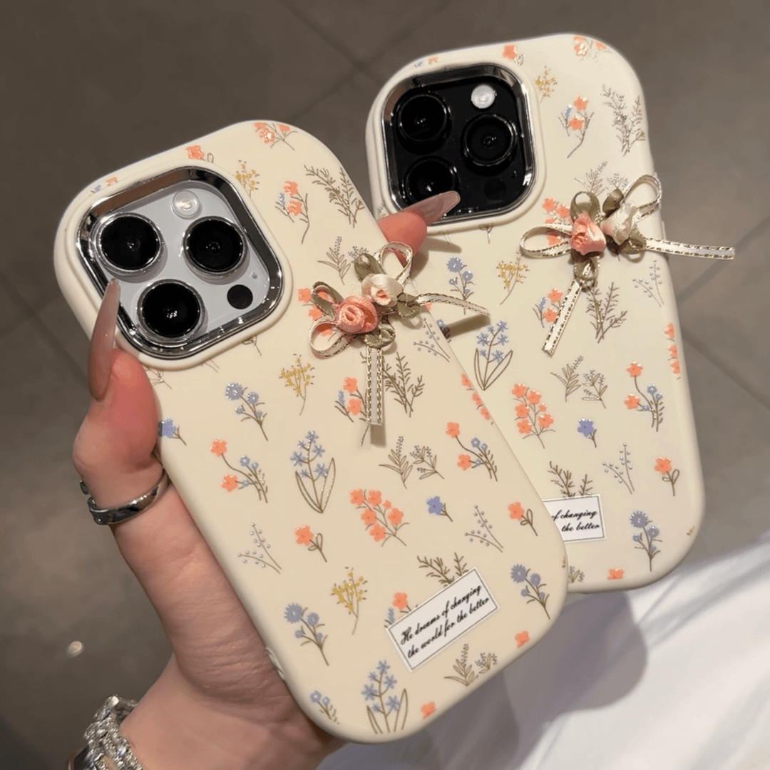 蝴蝶结碎花适用苹果16pro手机壳iphone15max14金属框华为mate60小米13reno12荣耀200K70vivox100nova11a97