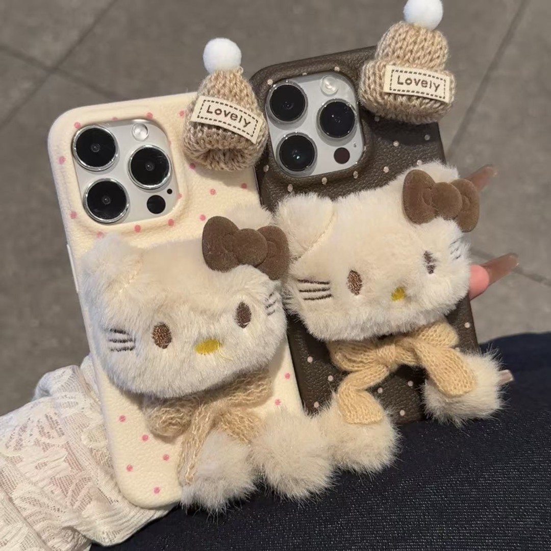 毛绒围巾KT公仔新款适用苹果17Promax手机壳iPhone16Pro小米15华为mate80pura70k80reno14荣耀400vivox200s30