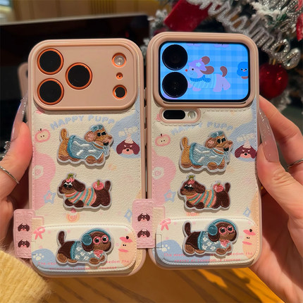 三只腊肠小狗支架新款适用苹果17Pro手机壳iPhone16max小米15华为mate80pura70k60note14荣耀400x200一加ace5