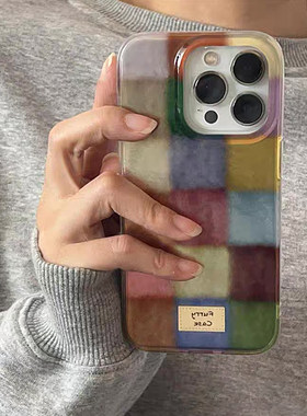 ins彩色方块格子适用苹果16pro手机壳iPhone15max小米14华为mate60荣耀100x200红米k50pura70nova13reno12s19
