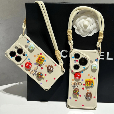 立体巧克力m豆挂绳新款适用苹果16Pro手机壳iPhone14max小米15华为mate70pura80k60nova13荣耀300x200s20一加