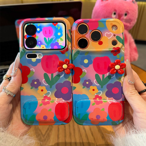 多巴胺花朵支架新款适用苹果17Promax手机壳iPhone16Pro13小米15华为mate80pura70k60Reno14荣耀400vivox200