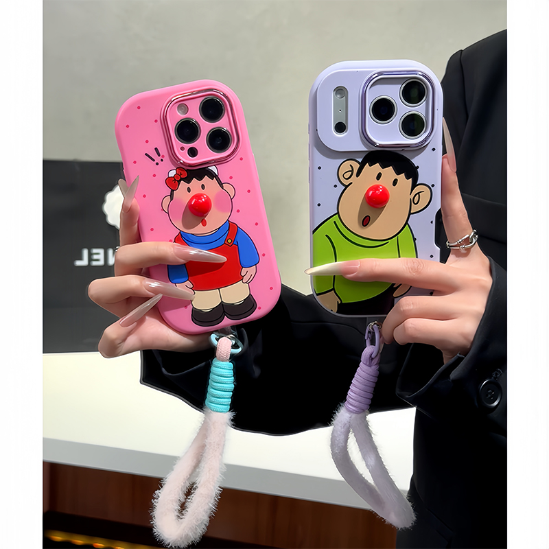 情侣红鼻子胖虎挂绳新款适用苹果17Pro手机壳iPhone16max小米15华为mate80pura70k60reno14荣耀400x200findx8