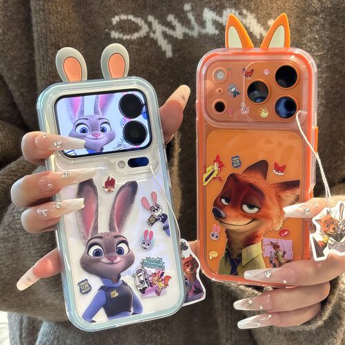 朱迪尼克耳朵疯狂动物城适用苹果17Pro手机壳iPhone16max小米15华为mate80pura70k60reno14荣耀400x300findx9