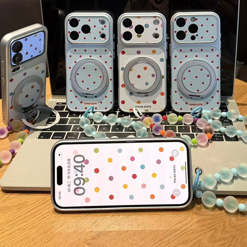 彩色波点支架挂绳适用苹果17promax手机壳iPhone16小米17reno15华为mate80K80pura90note14Y300X200s加13s60