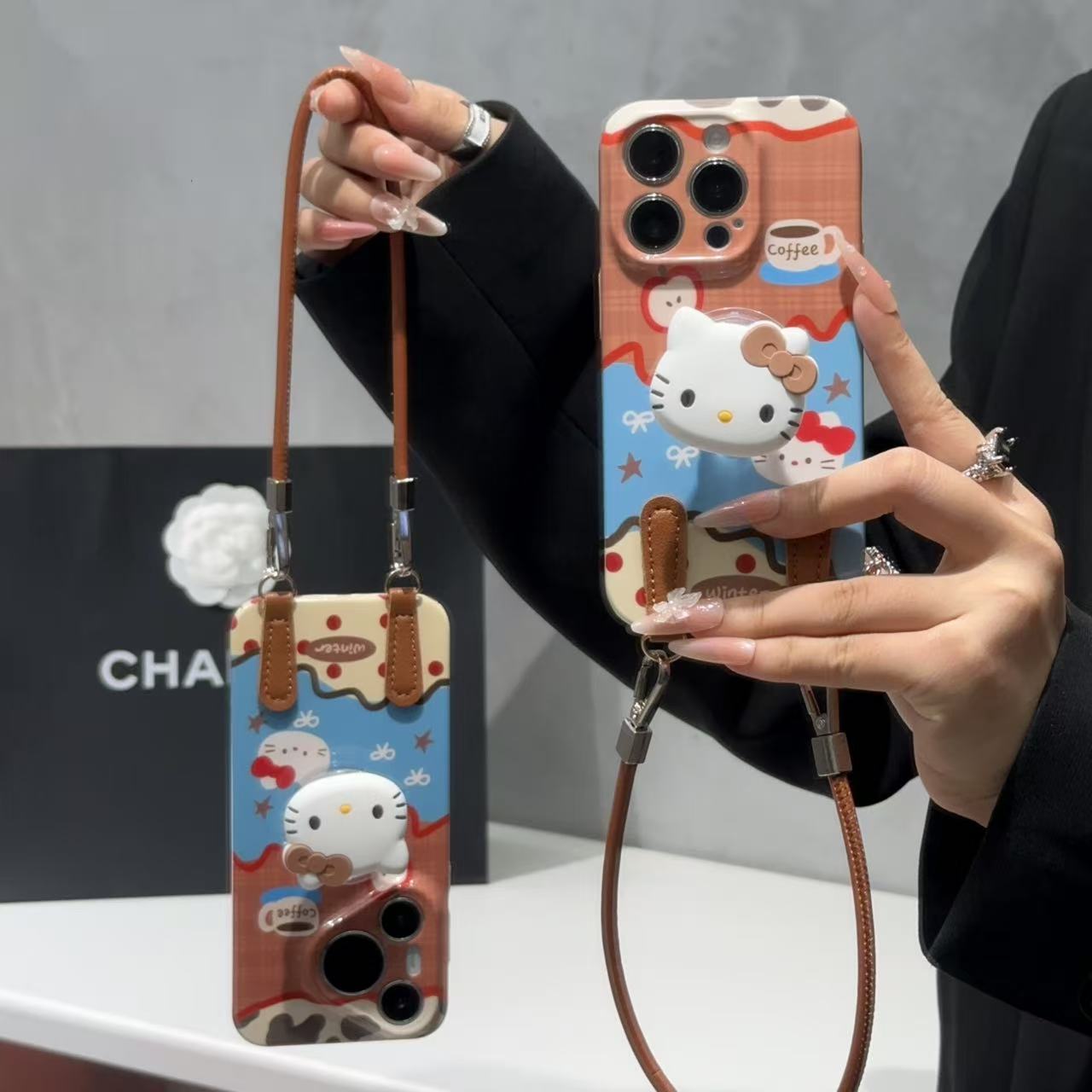 咖啡凯蒂支架挂绳新款适用苹果17Pro手机壳iPhone16max13小米15华为mate80pura70k60reno14荣耀300x200findx8