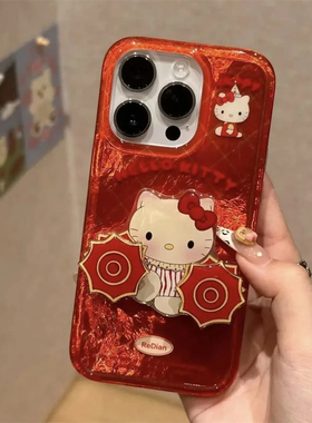 新年款红手绢猫咪新款适用苹果16pro手机壳iPhone14max小米15华为mate70红米k80nova13p60x100荣耀200reno11
