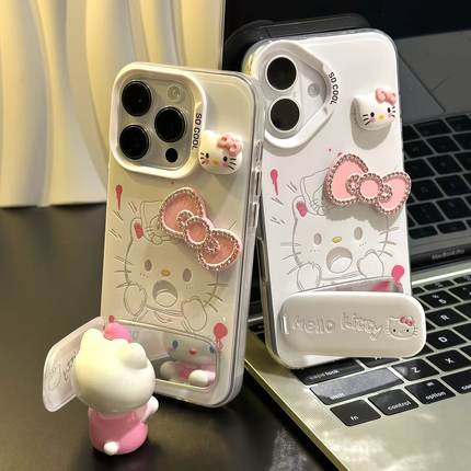 镶钻蝴蝶结KT公仔新款适用苹果16Pro手机壳iPhone14max12小米15华为mate70Pura80K80/60nova13荣耀300x200s30