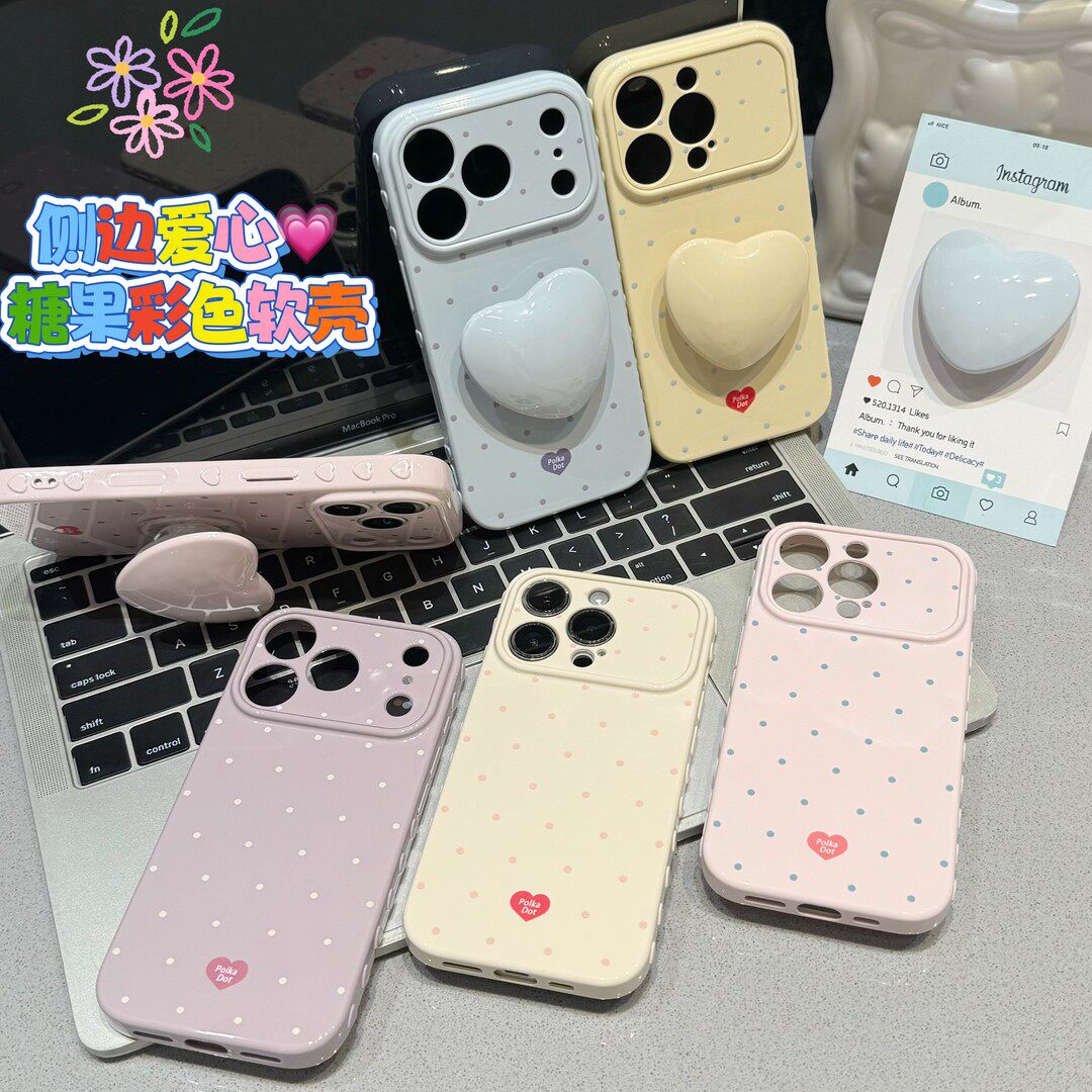 简约彩色波点支架新款适用苹果17pro手机壳iphone16promax高级ip14plus可爱15por女款air创意13保护12软11套