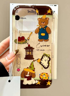 简约ins风可爱小熊适用苹果16pro手机壳iPhone14max小米15华为mate60荣耀100x200note12k60p70nova13reno11