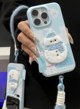 冬日刺绣围脖雪人新款适用苹果17Pro手机壳iPhone16max13小米15华为mate80pura70k80reno14荣耀400x200magic7