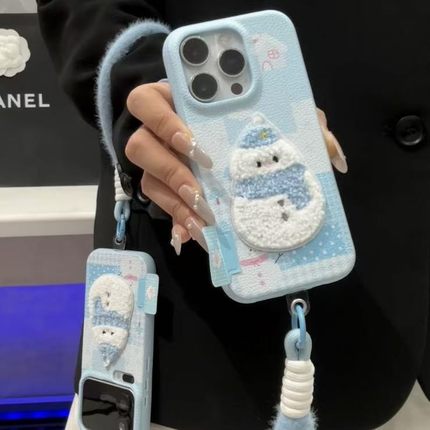 冬日刺绣围脖雪人新款适用苹果17Pro手机壳iPhone16max13小米15华为mate80pura70k80reno14荣耀400x200magic7