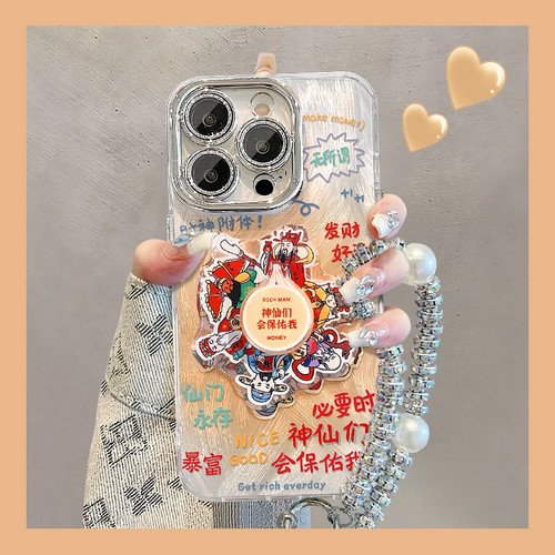 财神保佑支架手链适用苹果16promax手机壳iphone15pro小米14华为mate70nova12p60荣耀100x200Reno11note13s19