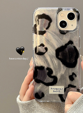 IMD羽纱黑色豹纹适用苹果15Promax手机壳iPhone14网红13新款12/11小米14华为mate60红米k60pura70reno10iqoo9