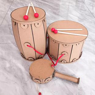 DIY自制乐器废物利用幼儿园益智玩教具手工制作大鼓材料变废为宝