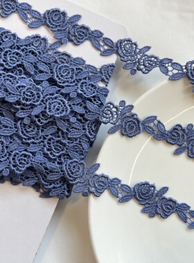 257A7蓝色小玫瑰水溶刺绣蕾丝花边辅料服装旗袍洋装制衣内衣diy
