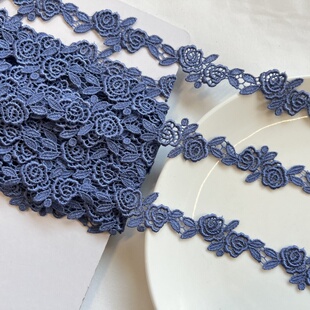 257A7蓝色小玫瑰水溶刺绣蕾丝花边辅料服装旗袍洋装制衣内衣diy